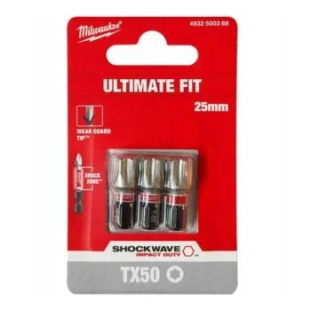 Ударен бит Torx TX50, 25 мм, 3 бр. - Milwaukee SHOCKWAVE, 4932500368