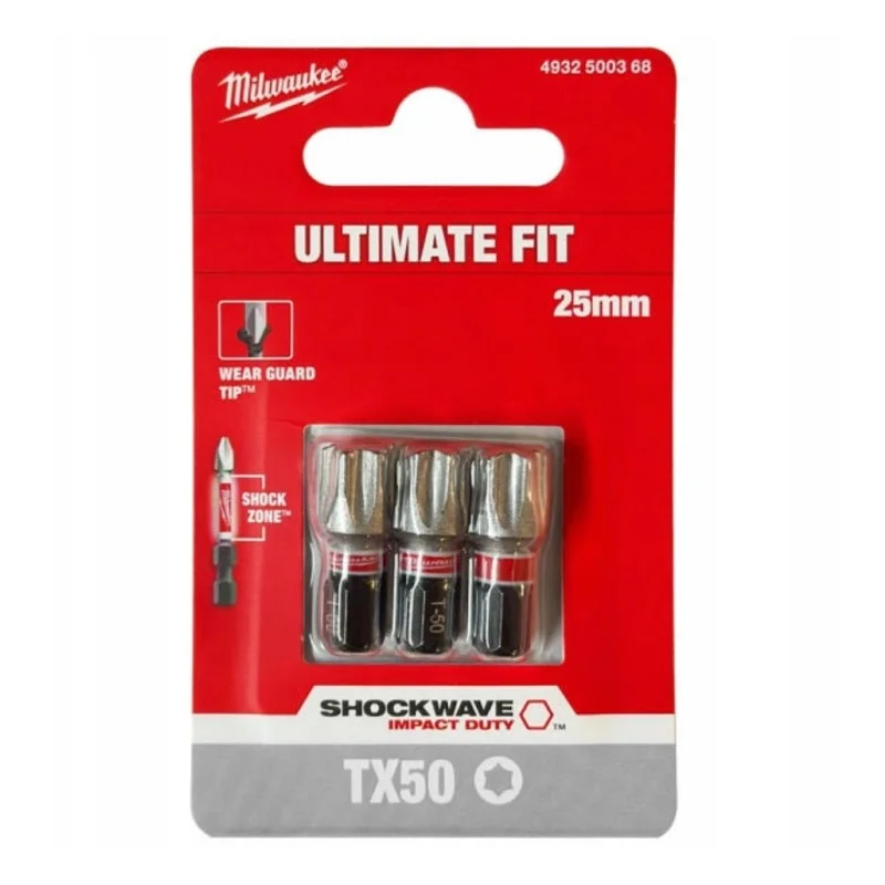 Ударен бит Torx TX50, 25 мм, 3 бр. - Milwaukee SHOCKWAVE, 4932500368