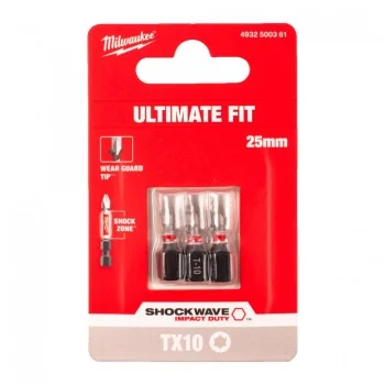 Ударен бит - Milwaukee, SHOCKWAVE TORX TX10, 25 mm, 3 бр., 4932500361
