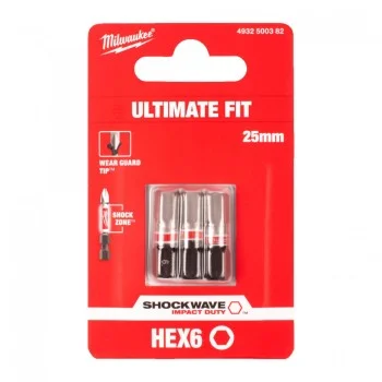 Ударен бит HEX6 x 25 мм, 3 броя - Milwaukee, 4932500382