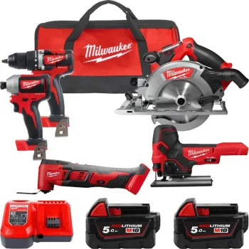 Комплект акумулаторни инструменти Milwaukee M18 FPP5K-502B, 18V, 5 машини, 4933471209