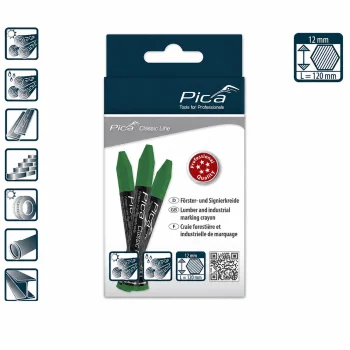 Pica Classic PRO 590/36 Forester & Marking Chalk, 12 × 120 mm, Green, 12 Pcs