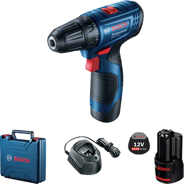 Акумулаторен винтоверт Bosch Professional GSR 120-LI, 2 x 2,0 Ah, зарядно и куфар, 06019G8000