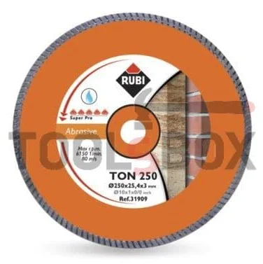 Diamond disc for wet cutting of concrete, bricks and tiles ф 250x25.4 mm, Rubi 31909 TURBO - TON