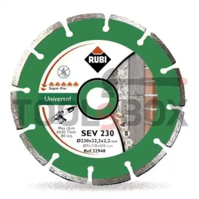 Diamond dry cutting wheel universal 180x22.23 mm / Rubi 25938 Universal SEV