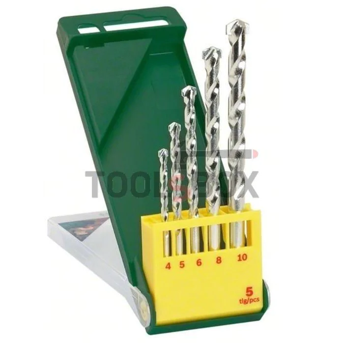 Drill bits with carbide inserts Bosch, with cylindrical shank for stone ф 4.00- 10.00 mm 5 pcs. set