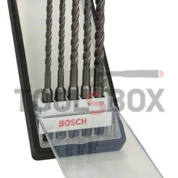 Свредла с твърдосплавни пластини SDS-plus-5 Bosch, за бетон с допълн. спирала ф 6.00- 10.00 мм, 5 бр комплект