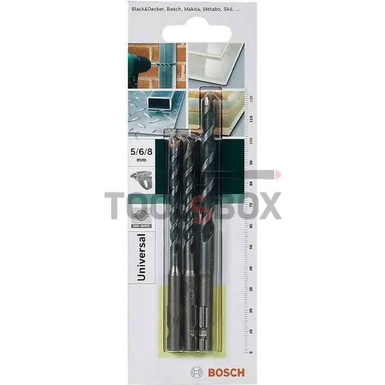 Drill bits with carbide inserts Bosch, with SDS-Quick universal ф 5.00- 8.00 mm, 3 pcs.set