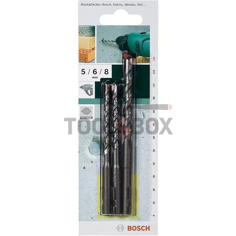 Drill bits with carbide inserts Bosch, with SDS-Quick for concrete ф 5.00- 8.00 mm, 3 pcs. set