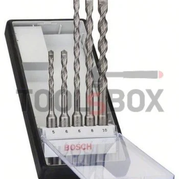 Свредла с твърдосплавни пластини SDS-plus-5X Bosch, за бетон и армиран бетон ф 5.00- 10.00 мм, 5 бр. комплект