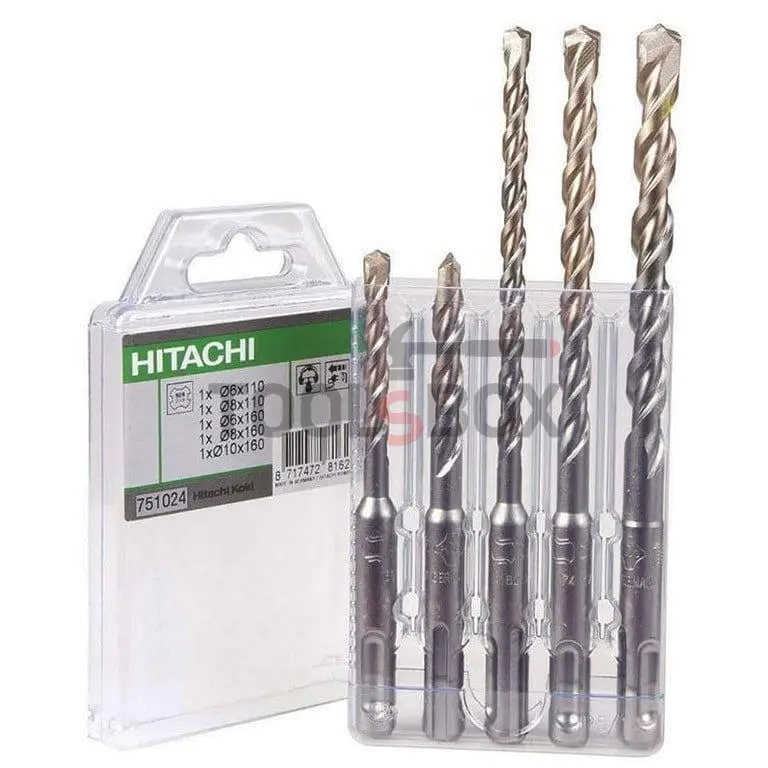 Hitachi 782532 carbide tipped drill bits with SDS-plus shank for concrete with additional spiral ф 6.00- 10.00 mm, 5 pcs set