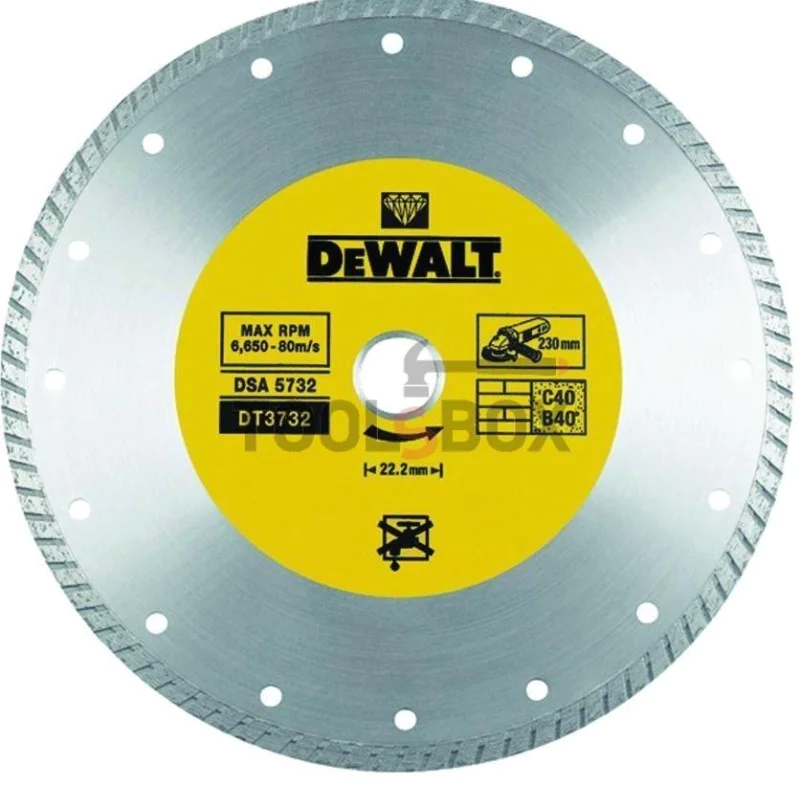 Diamond disc for dry cutting of concrete, tiles, marbles DeWALT DT3732 , 230 - 22.23mm