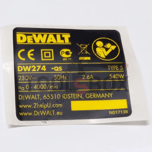 Label for screwdriver DW274 DeWALT N017138
