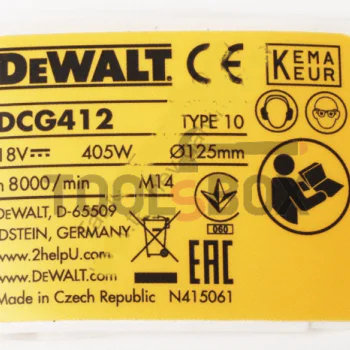 Label for angle grinder for DCG412M2 DeWALT N415061