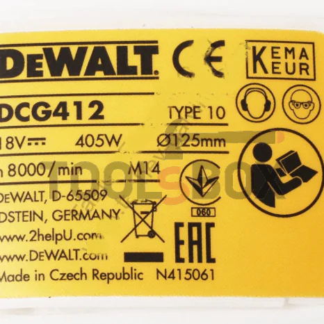 Label for angle grinder for DCG412M2 DeWALT N415061
