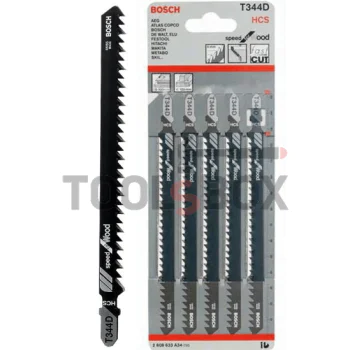 Bosch T 344 D jig saw blade, Speed for wood 5 pcs, 2608633A34