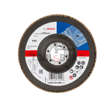 Ветрилообразен диск за шлайфане за метал Bosch Standard ф125 mm, 22,23 mm, 80 / 2608603658