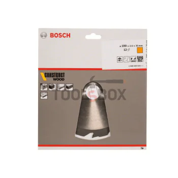 Циркулярен диск за дърво BOSCH ф190 x 30 x 2,6 mm; 12 Construct Wood Z12 / 2608640633
