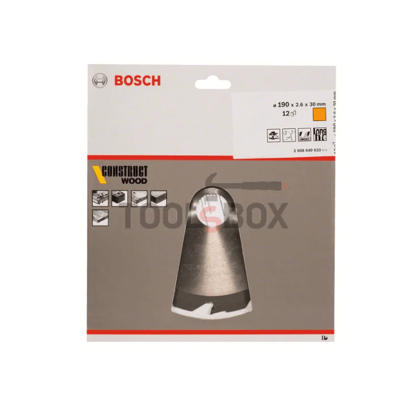 Циркулярен диск за дърво BOSCH ф190 x 30 x 2,6 mm; 12 Construct Wood Z12 / 2608640633