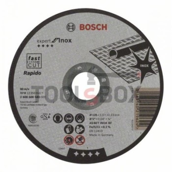 Диск за рязане Bosch Expert за Inox ф125 mm,1,0 mm, 1 бр. / 2608600549 Rapido, AS60TBF