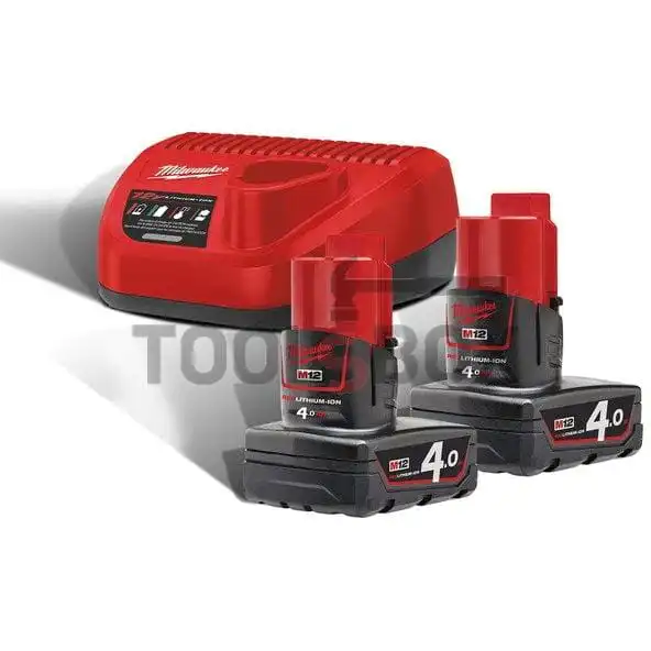 Milwaukee M12 NRG-402 battery charger and 2 batteries set