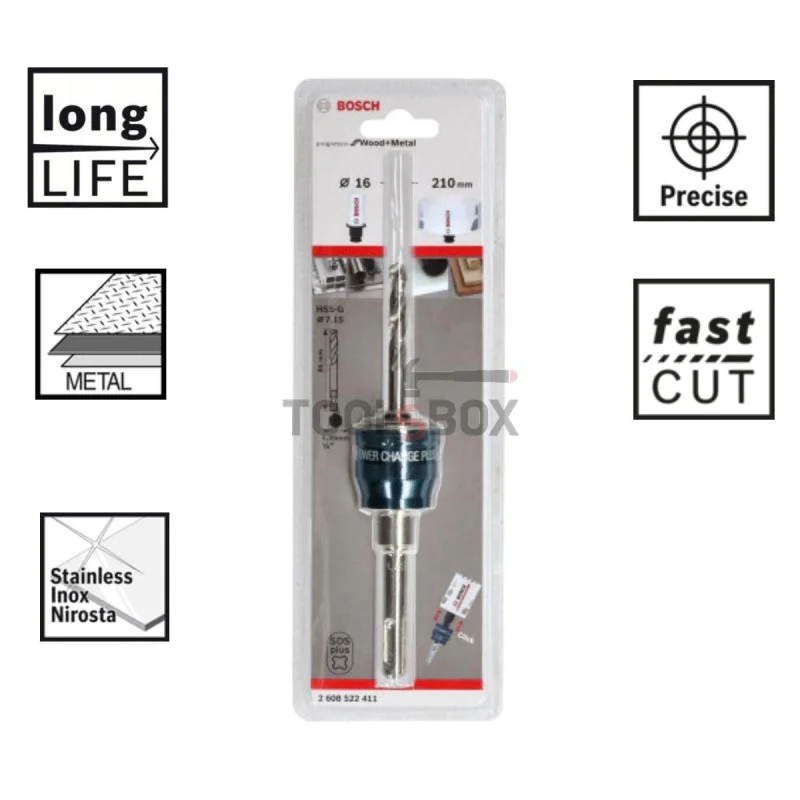 Adapter for drill bits with shank and drill bit, BOSCH Power Change Plus,SDS,Plus HSS-G,16-210mm