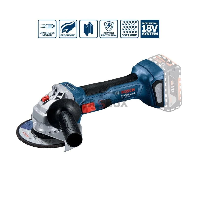Professional set: cordless punch GBH 180-LI + cordless screwdriver GSR 18V-50 + cordless angle grinder GWS 180-LI + 2 x rechargeable batteries GBA 18V 5.0Ah + tool bag