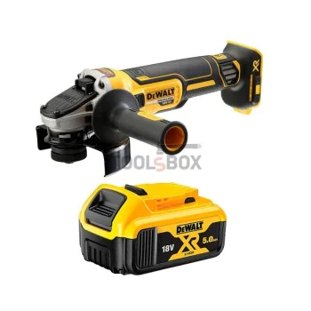 Акумулаторен безчетков ъглошлайф DeWALT DCG405N, 18V, Ф125мм + 5Ah батерия DeWALT DCB184