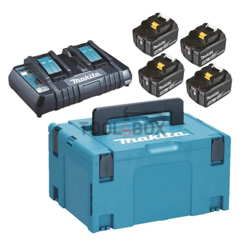 Makita Li-Ion LTX cordless kit with 4 BL1850B batteries, DC18RD charger and MAKPAC 3 case