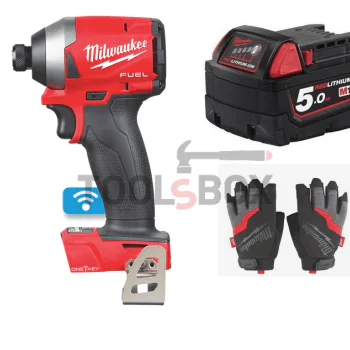 Комплект ударен винтоверт MILWAUKEE M18ONEID2-0 + Батерия 5.0Ah + Ръкавици