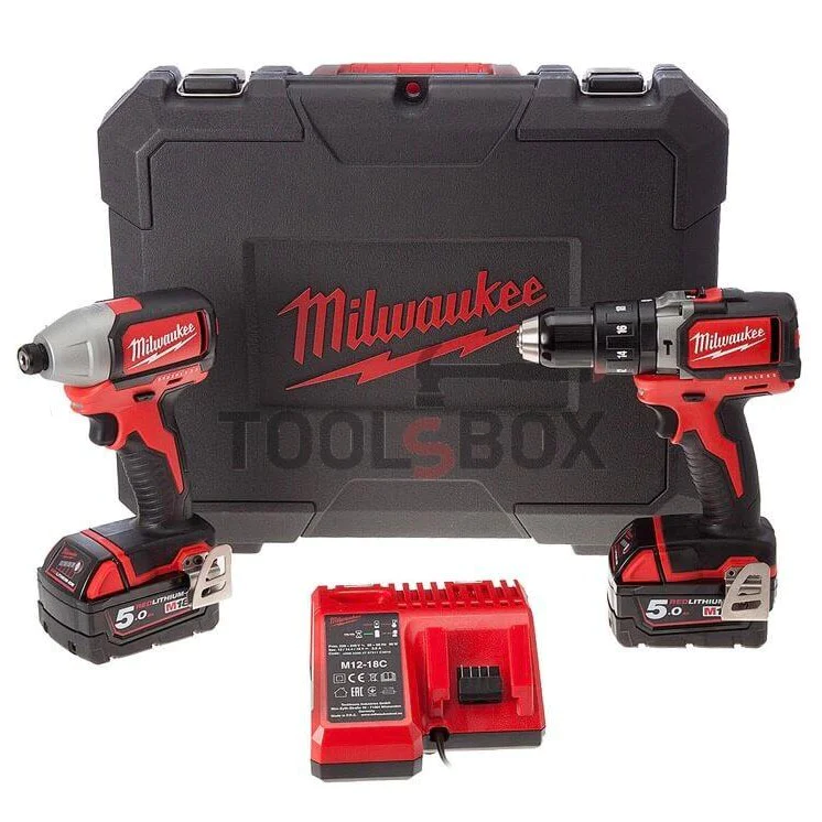 Milwaukee M18CBLPP2B-502C 18V 60Nm/170Nm brushless screwdriver/impact driver kit