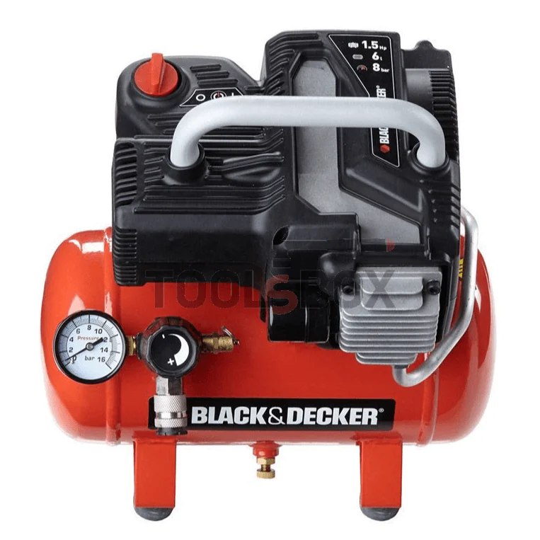 Безмаслен компресор за въздух 8 bar, Black & Decker BD195/6 NK, 6 л, 1.5 к. с., 230 V с електродвигател