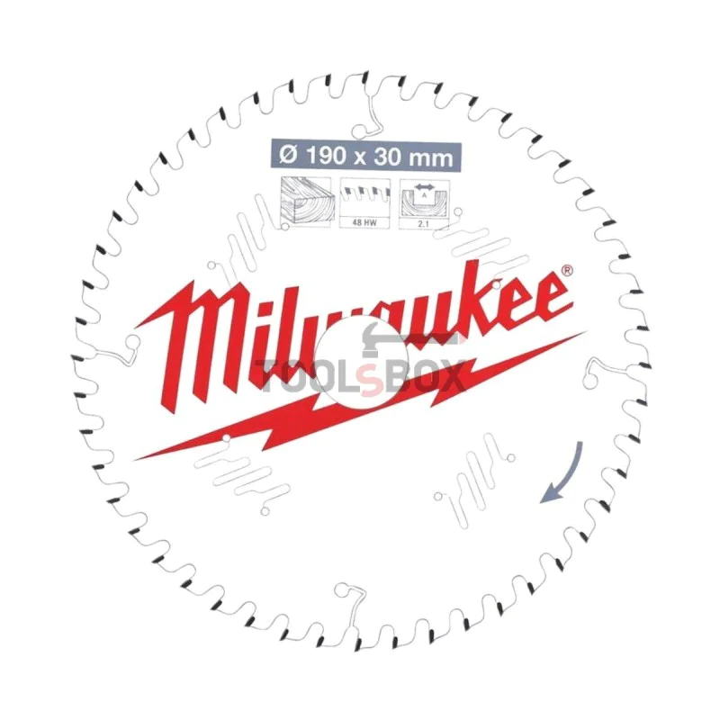 Milwaukee wood saw blade 4932479574, 190x30mm x 24/48 teeth, - 2 pieces