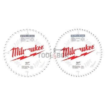 Milwaukee wood circular saw blade 4932479575, 216x30mm x 48/60 teeth, 2 pieces