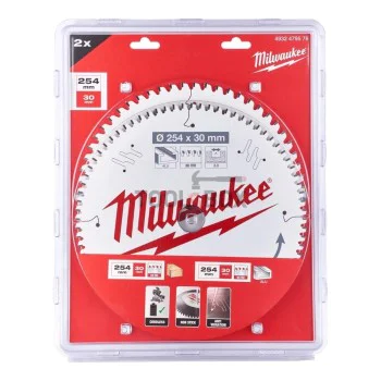 Циркулярен диск за дърво Milwaukee 4932479576, 254x30мм x 60/80 зъба, 2 броя