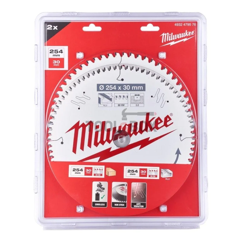 Milwaukee wood saw blade 4932479576, 254x30mm x 60/80 teeth, 2 pieces