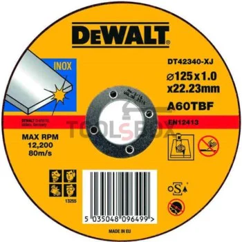 Диск карбофлексов за рязане на неръждавейка DeWALT DT42340, ф 125 х 1.0 х 22.20, A 60 TBF