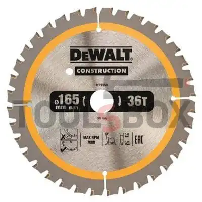 Metal wood cutting disc 165x20x1.5 mm, z 36, DeWALT DT1950 HD
