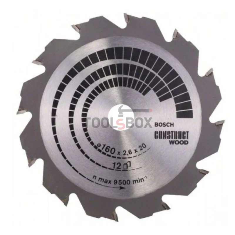 Bosch 2608640630 Construct Wood HM circular saw blade, 160x20mm, 12 teeth