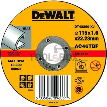 Диск карбофлексен за рязане на алуминий DeWALT DT42260 ф115х1.6х22.2 мм