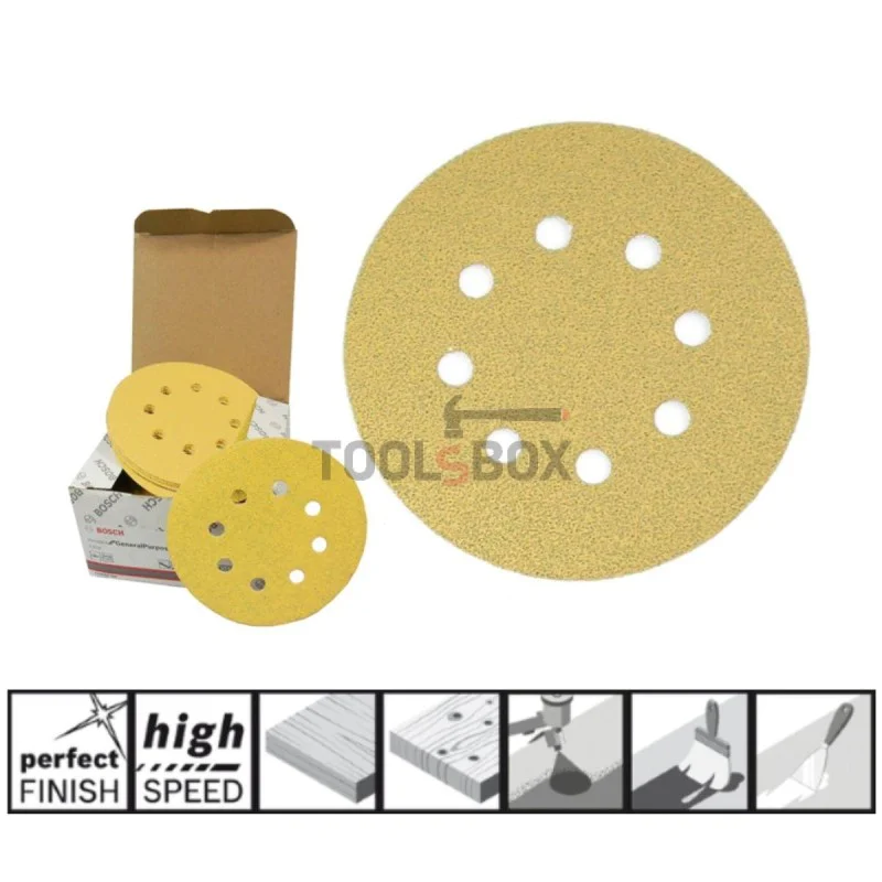 Sandpaper BOSCH 2608621742, C450 125mm/100, 8 holes, 50 pieces