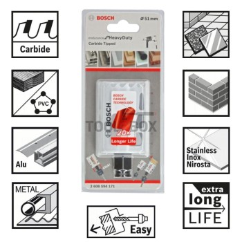 Карбидна Боркоронa BOSCH Endurance for Heavy Duty Carbide, 51x60мм