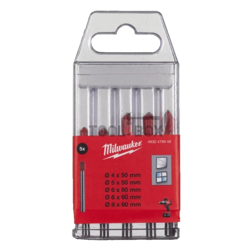 Carbide drill bits for glass and ceramics Milwaukee 4932479948, 5 pieces