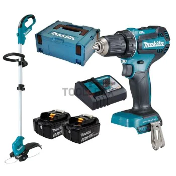 Комплект Акумулаторен безчетков винтоверт-бормашина Makita DDF485RFJ, 18V, 50 Nm + Акумулаторна коса тип тример Makita DUR181Z, 18V