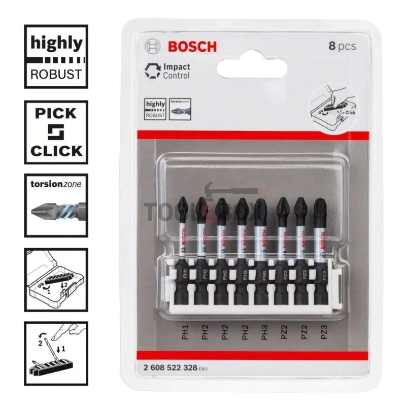 Bosch 2608522328 Impact Power bit set 50mm, 8 pieces