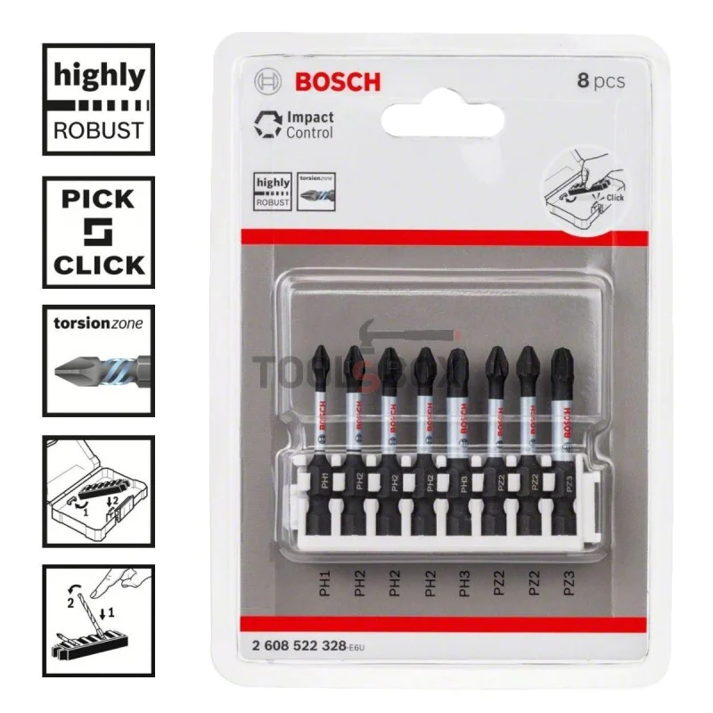 Bosch 2608522328 Impact Power bit set 50mm, 8 pieces