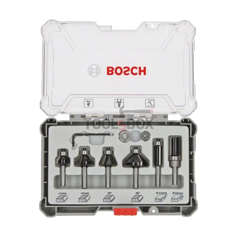 Set of BOSCH 6mm router cutters for edging, 6pcs.