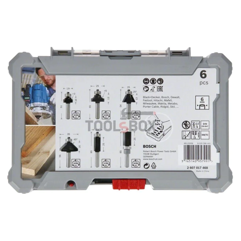 Set of BOSCH 6mm router cutters for edging, 6pcs.