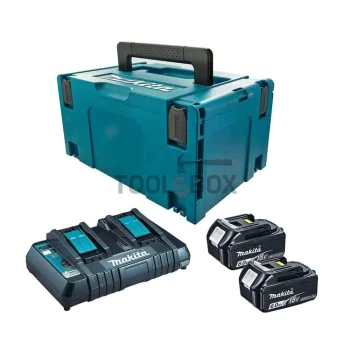 Акумулаторен комплект Makita Li-Ion LTX с 2 бр. акумулаторни батерии BL1860B, зарядно устройство DC18RD и куфар MAKPAC 3 