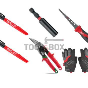 Milwaukee gloves, tin snips, marker and holder set